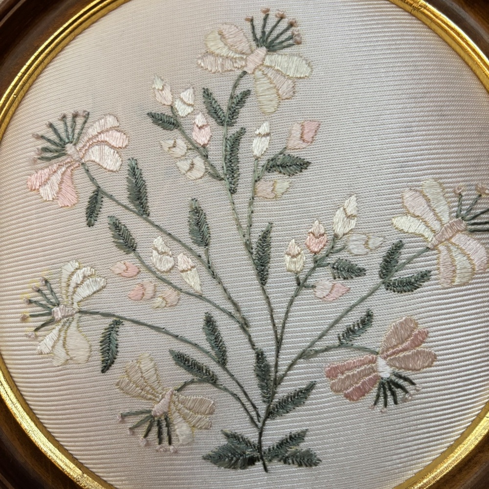 Floral Hand Stitching in Wooden Frame - Picture 2 of 7